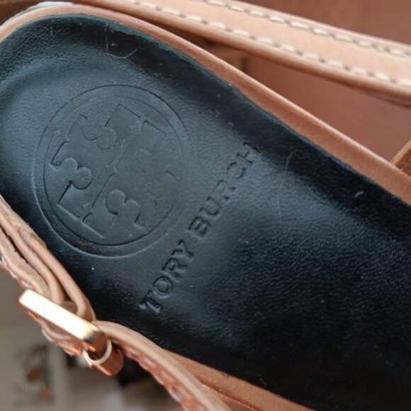 GUC ~ TORY BURCH Black and Brown All Leather Sling Back Sandals ~ Size 9.5M - Picture 5 of 8